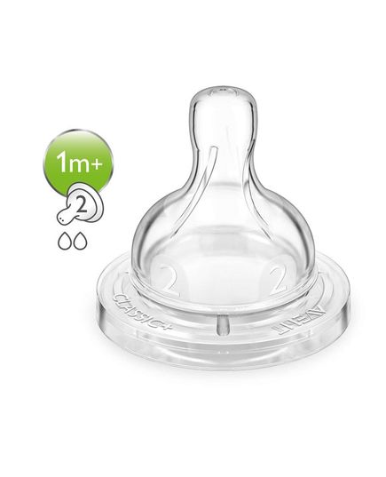 Соска силиконовая Avent Classic+ медленный поток 2шт 1+ SCF632/27 